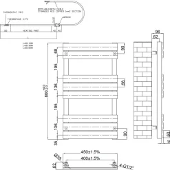 Toasty Hush White Electric Flat Panel Heated Towel Rail with Heating Element