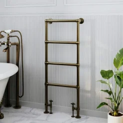 Toasty Merrin Antique Brass Floorstanding Traditional Heated Towel Rail - 1195 x 500mm