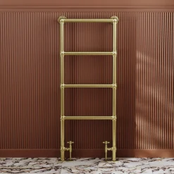 Toasty Merrin Brushed Brass Floorstanding Traditional Heated Towel Rail - 1195 x 500mm