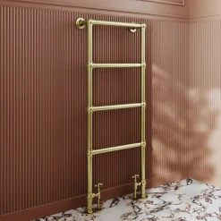 Toasty Merrin Brushed Brass Floorstanding Traditional Heated Towel Rail - 1195 x 500mm