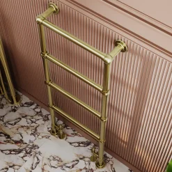 Toasty Merrin Brushed Brass Floorstanding Traditional Heated Towel Rail - 1195 x 500mm