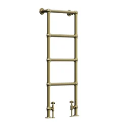 Toasty Merrin Brushed Brass Floorstanding Traditional Heated Towel Rail - 1195 x 500mm