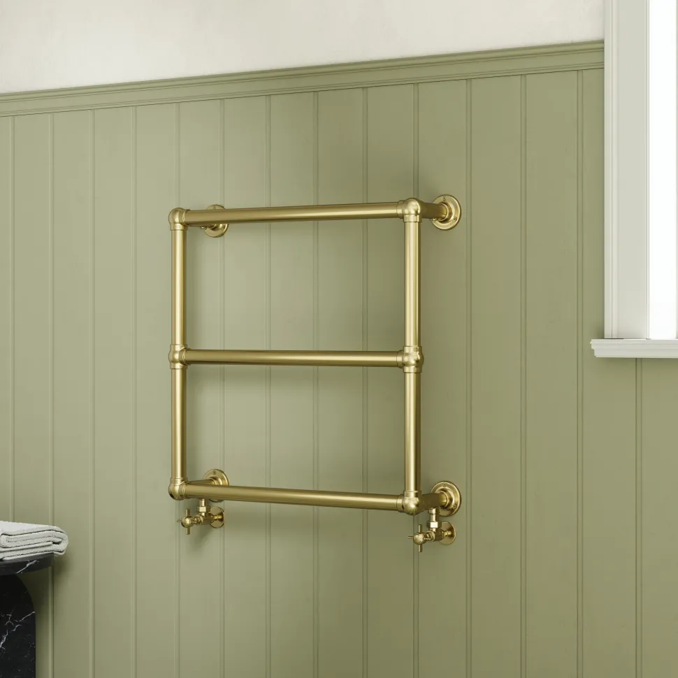 Toasty Merrin Brushed Brass Wall Hung Traditional Heated Towel Rail - 660 x 660mm