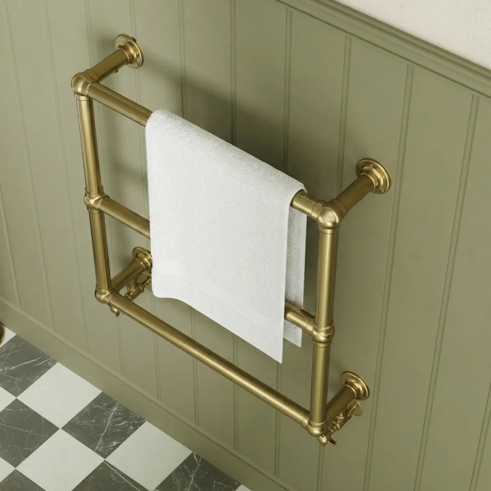 Toasty Merrin Brushed Brass Wall Hung Traditional Heated Towel Rail - 660 x 660mm