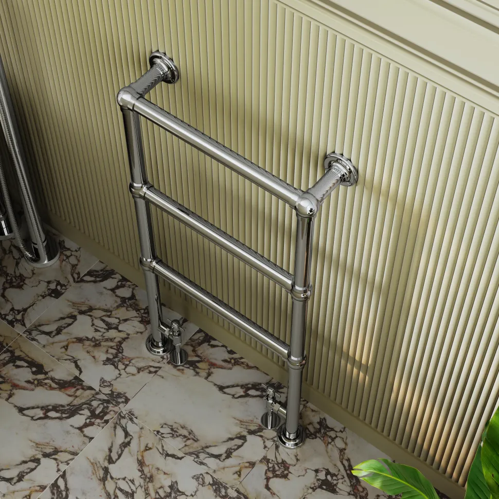 Toasty Merrin Chrome Floorstanding Traditional Heated Towel Rail