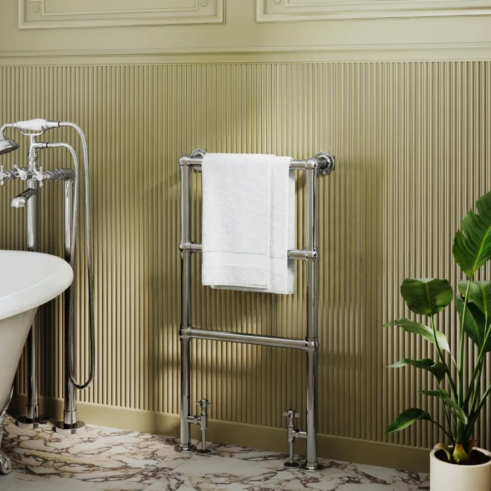 Toasty Merrin Chrome Floorstanding Traditional Heated Towel Rail