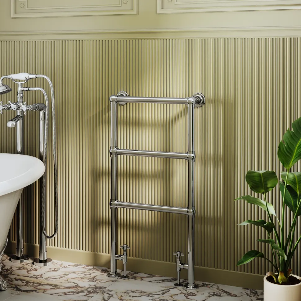 Toasty Merrin Chrome Floorstanding Traditional Heated Towel Rail