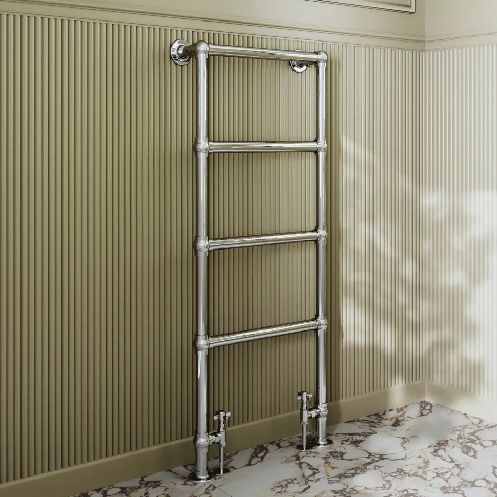 Toasty Merrin Chrome Floorstanding Traditional Heated Towel Rail