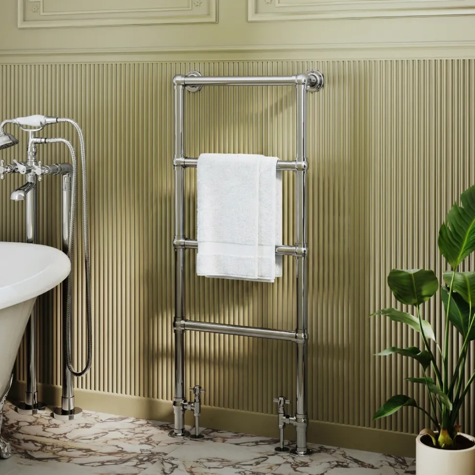 Toasty Merrin Chrome Floorstanding Traditional Heated Towel Rail