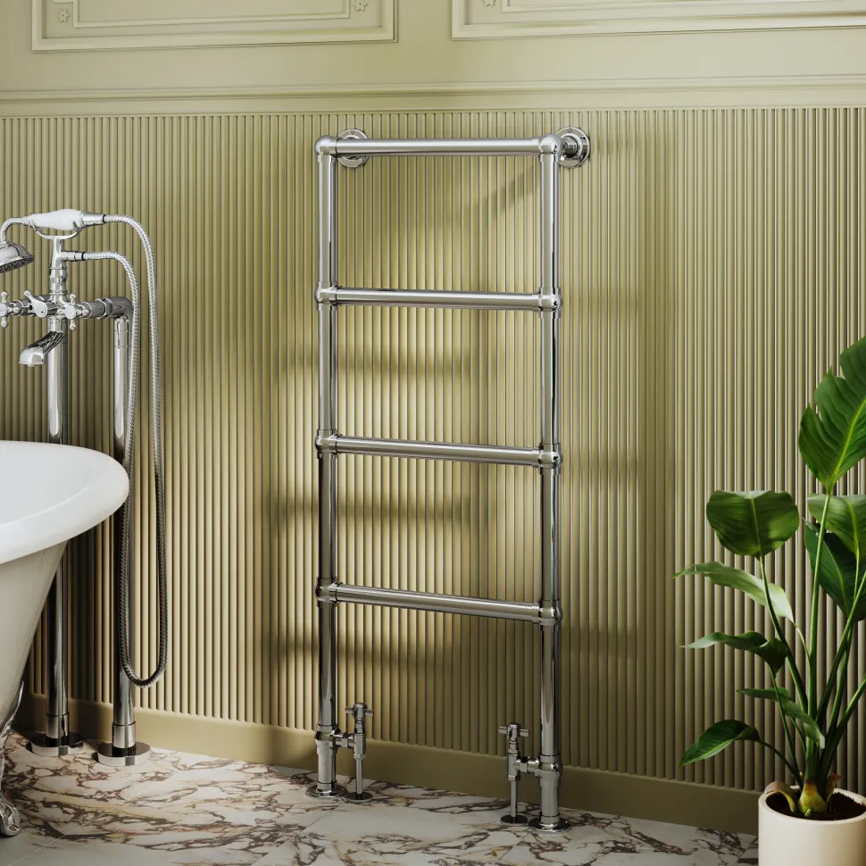 Toasty Merrin Chrome Floorstanding Traditional Heated Towel Rail