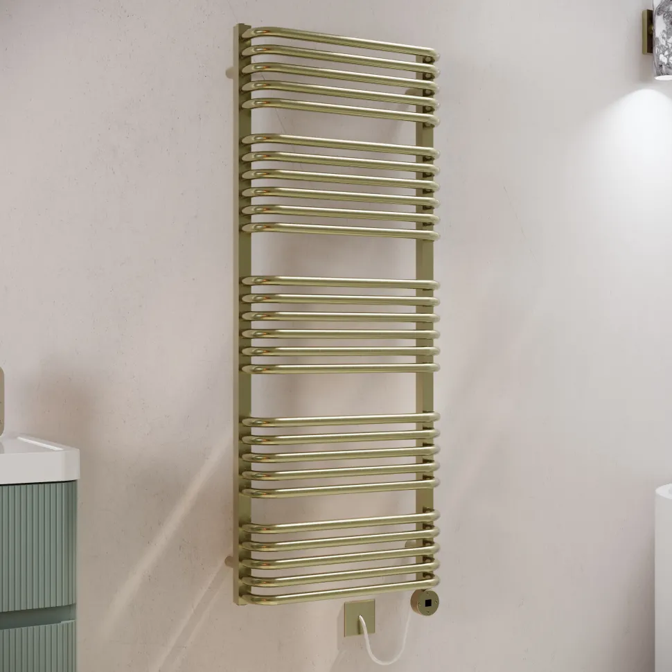 Toasty Nest Brushed Brass Electric Heated Towel Rail with Heating Element