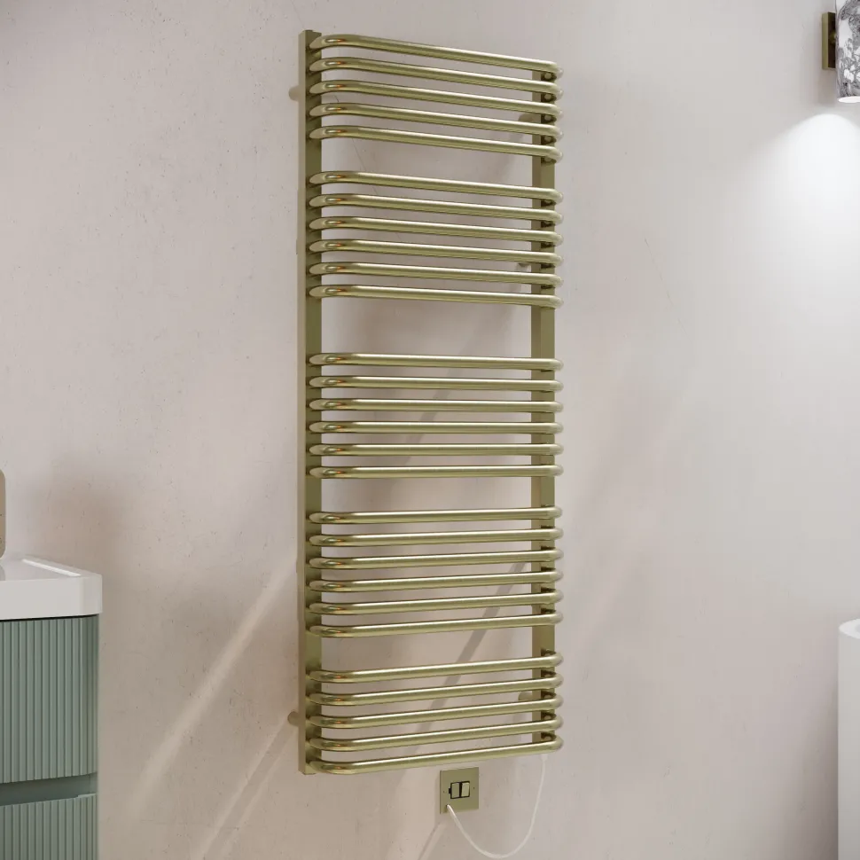 Toasty Nest Brushed Brass Electric Heated Towel Rail with Heating Element