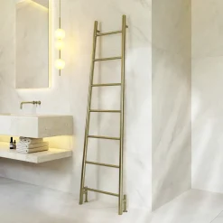 Toasty Oblique Brushed Brass Leaning Ladder Heated Towel Rail - 1800 x 500mm