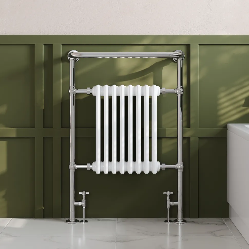 Toasty Penrose Chrome & White Traditional Heated Towel Rail