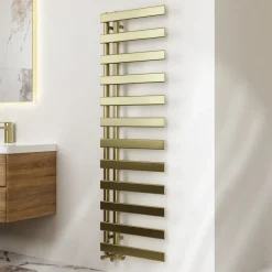 Toasty Retreat Brushed Brass Offset Heated Towel Rail