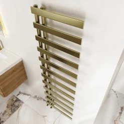 Toasty Retreat Brushed Brass Offset Heated Towel Rail