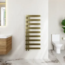 Toasty Retreat Brushed Brass Offset Heated Towel Rail