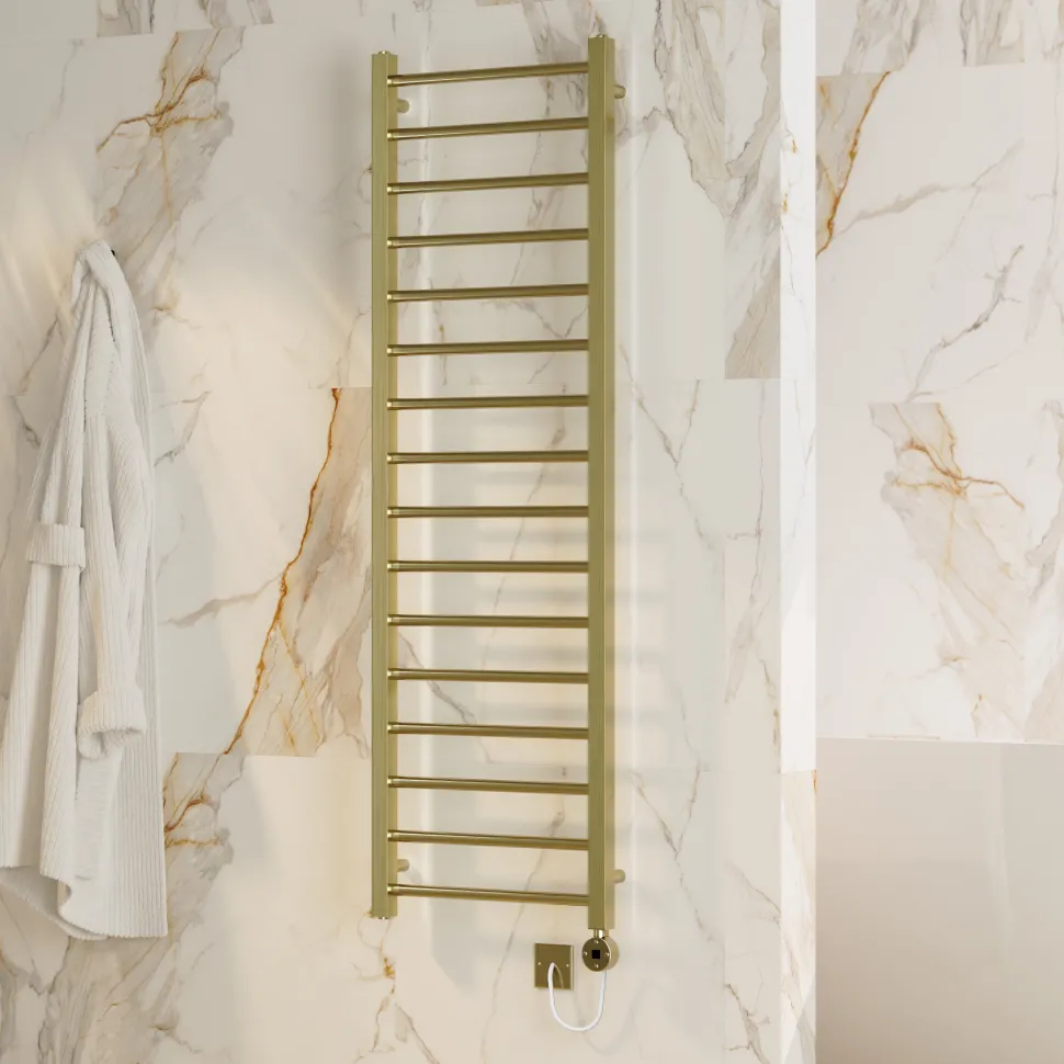 Toasty Rise Brushed Brass Electric Heated Towel Rail with Heating Element