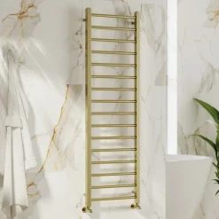 Toasty Rise Brushed Brass Heated Towel Rail