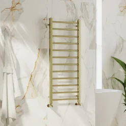 Toasty Rise Brushed Brass Heated Towel Rail
