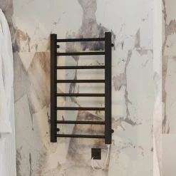 Toasty Rise Matt Black Electric Heated Towel Rail with Heating Element