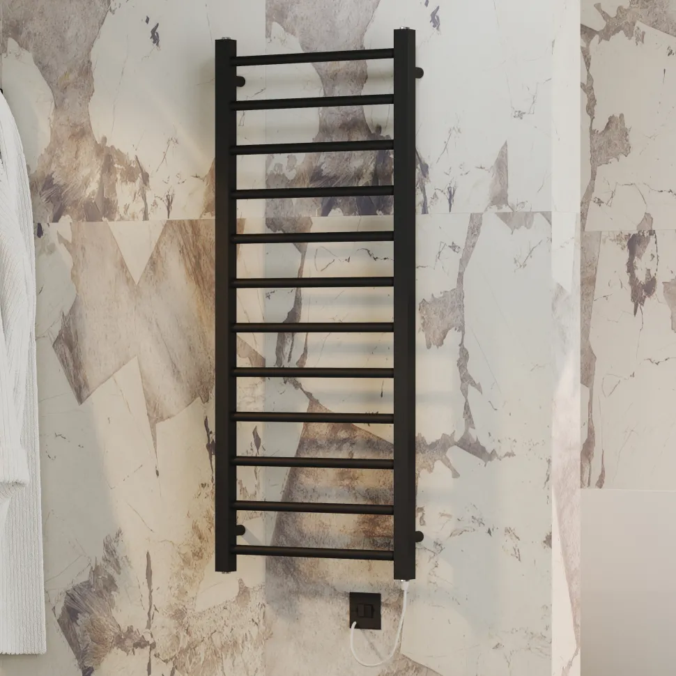 Toasty Rise Matt Black Electric Heated Towel Rail with Heating Element