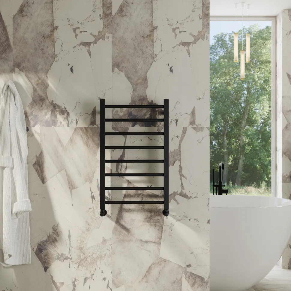 Toasty Rise Matt Black Heated Towel Rail