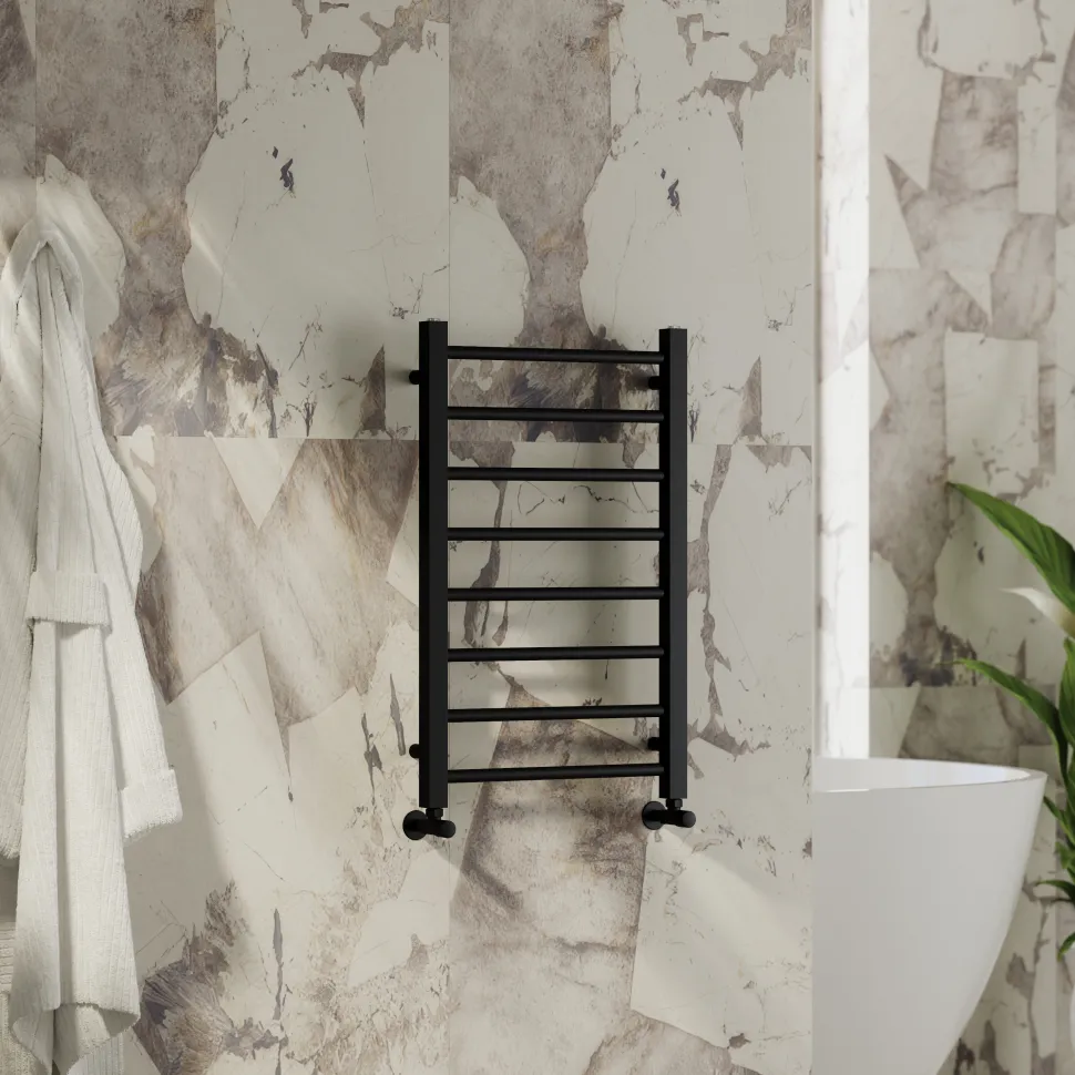 Toasty Rise Matt Black Heated Towel Rail