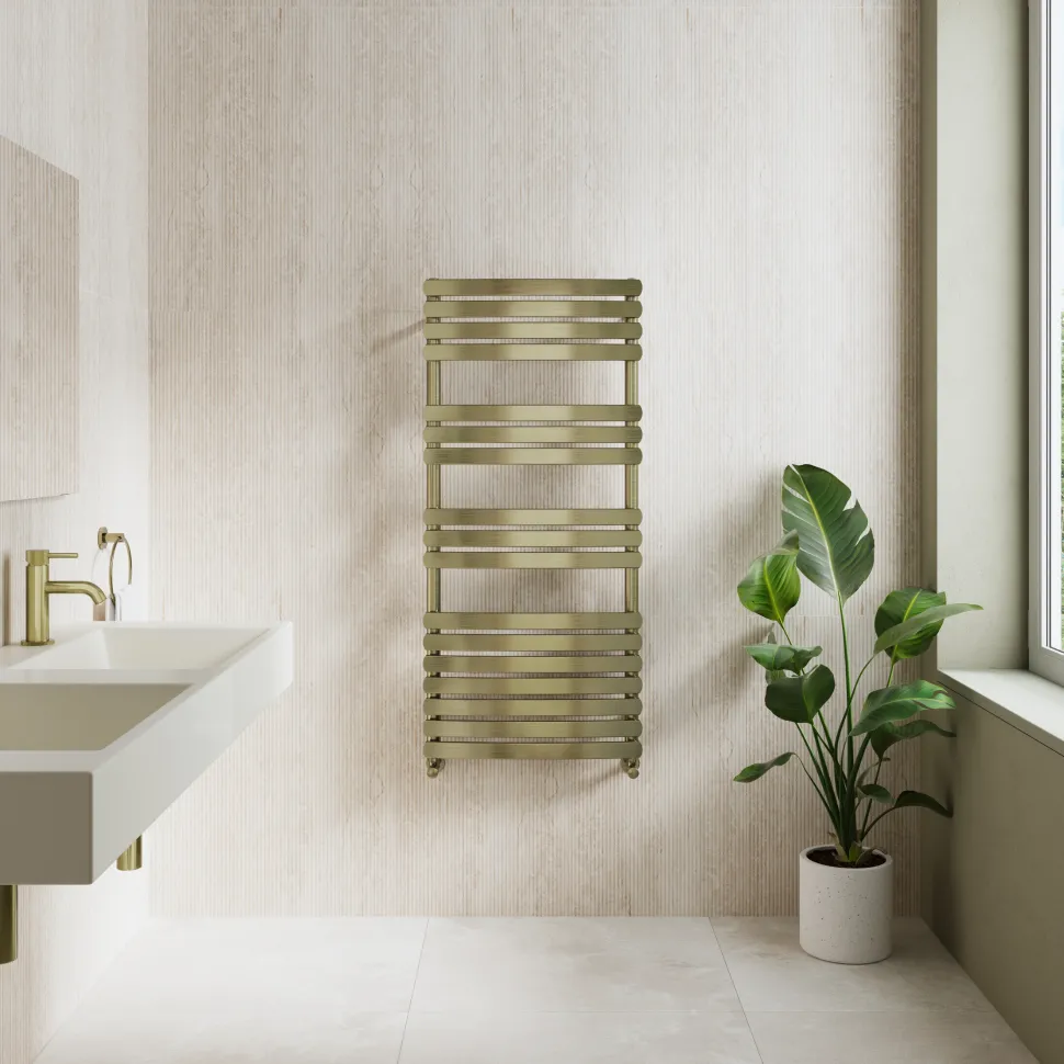 Toasty Solace Brushed Brass Curved Heated Towel Rail