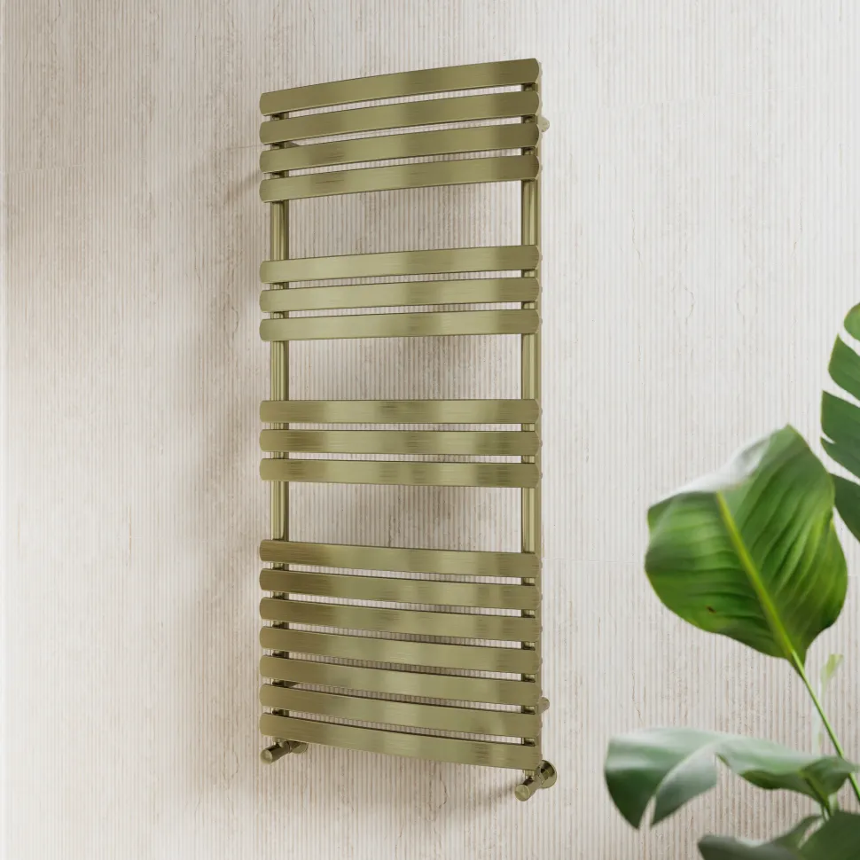 Toasty Solace Brushed Brass Curved Heated Towel Rail