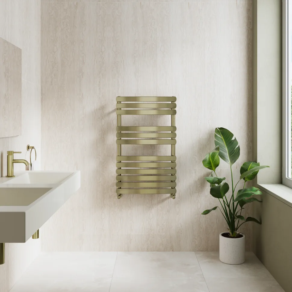 Toasty Solace Brushed Brass Curved Heated Towel Rail