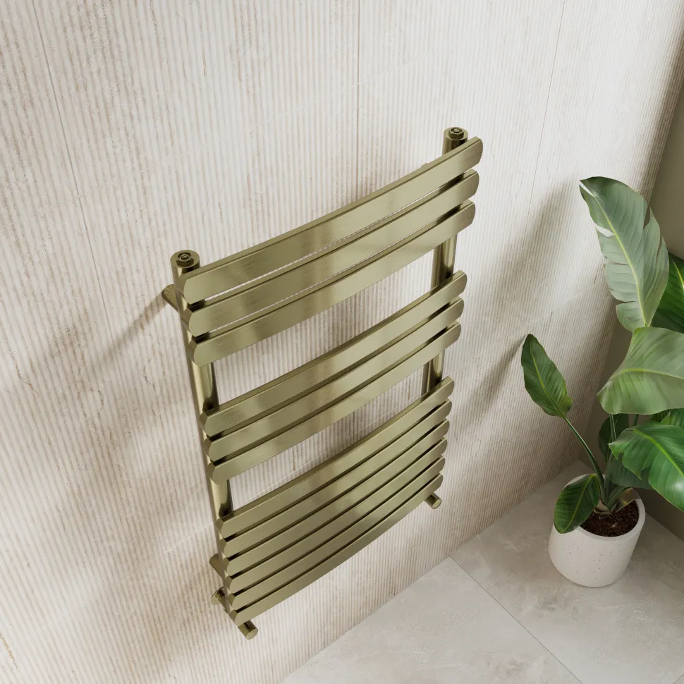Toasty Solace Brushed Brass Curved Heated Towel Rail
