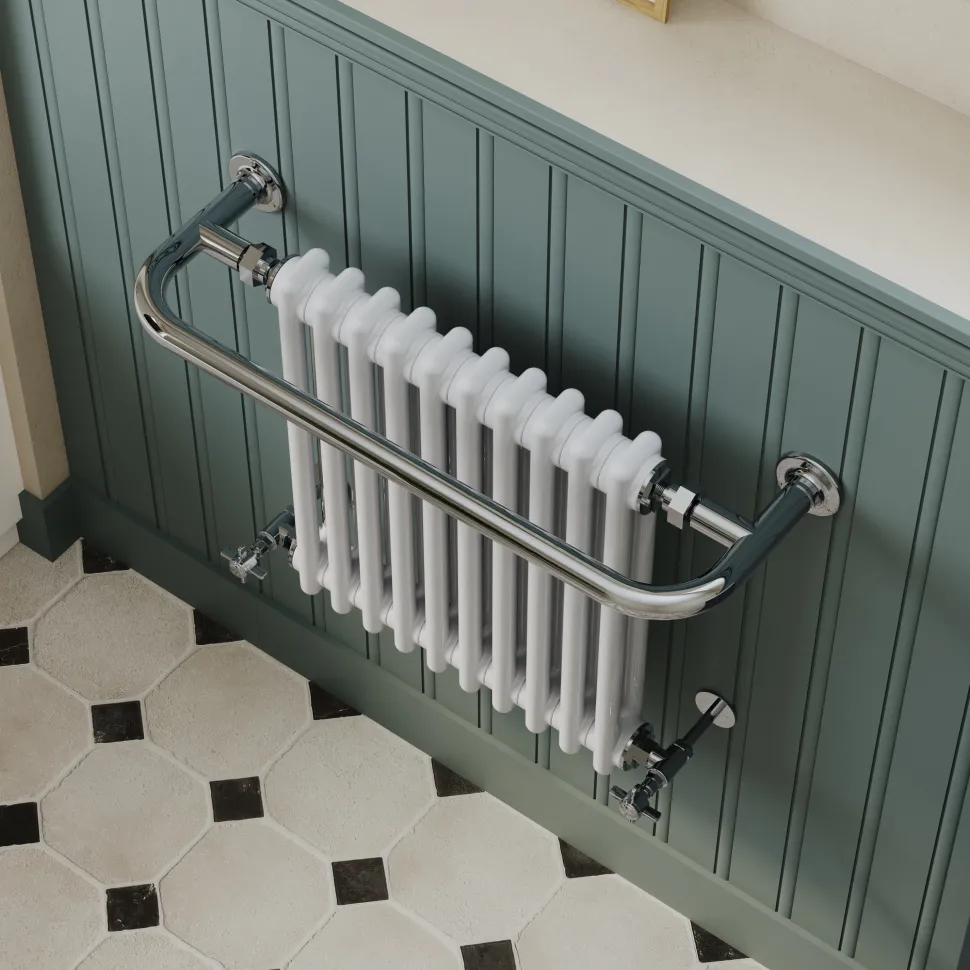 Toasty Wickham Chrome & White Traditional Heated Towel Rail - 490 x 740mm