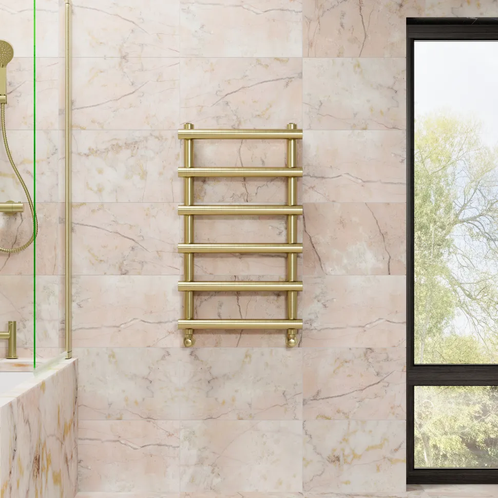 Toasty Yarrow Brushed Brass Heated Towel Rail