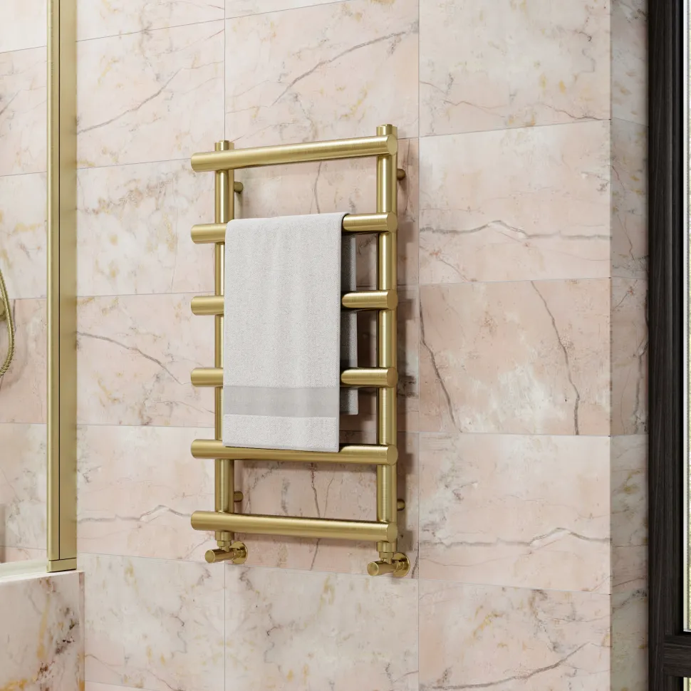 Toasty Yarrow Brushed Brass Heated Towel Rail