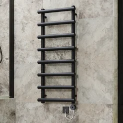 Toasty Yarrow Matt Black Electric Heated Towel Rail with Heating Element