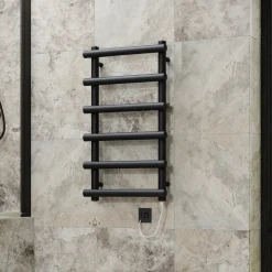 Toasty Yarrow Matt Black Electric Heated Towel Rail with Heating Element