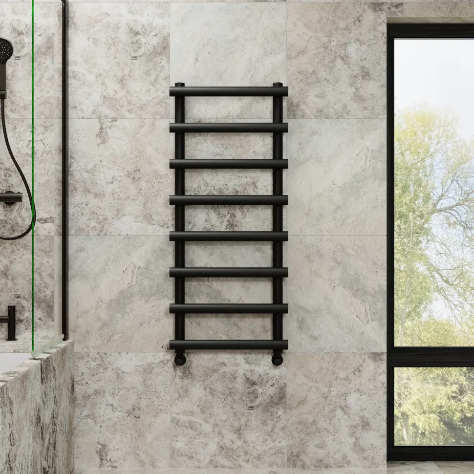 Toasty Yarrow Matt Black Heated Towel Rail