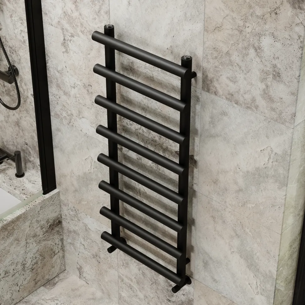 Toasty Yarrow Matt Black Heated Towel Rail