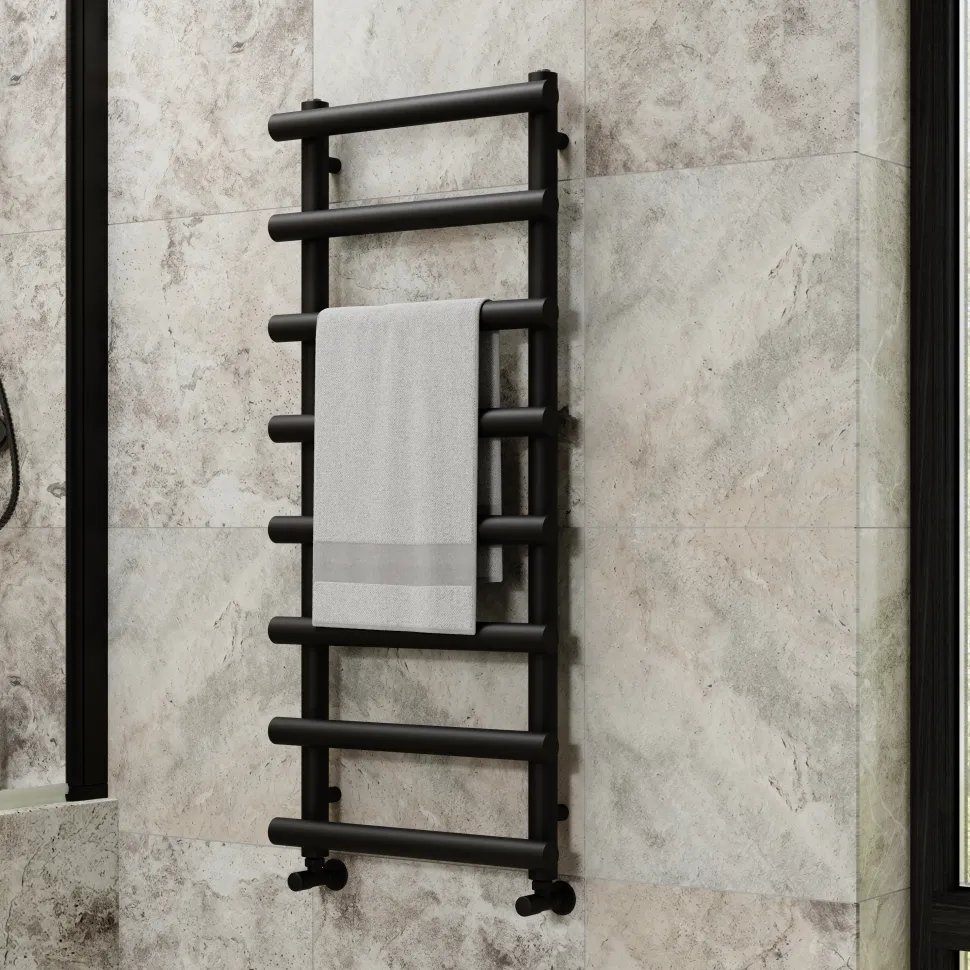 Toasty Yarrow Matt Black Heated Towel Rail