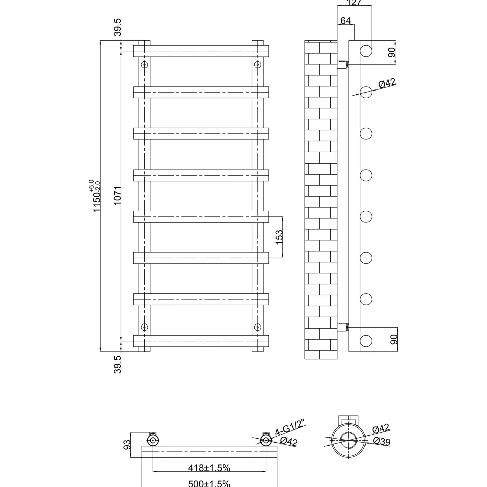 Toasty Yarrow Matt Black Heated Towel Rail