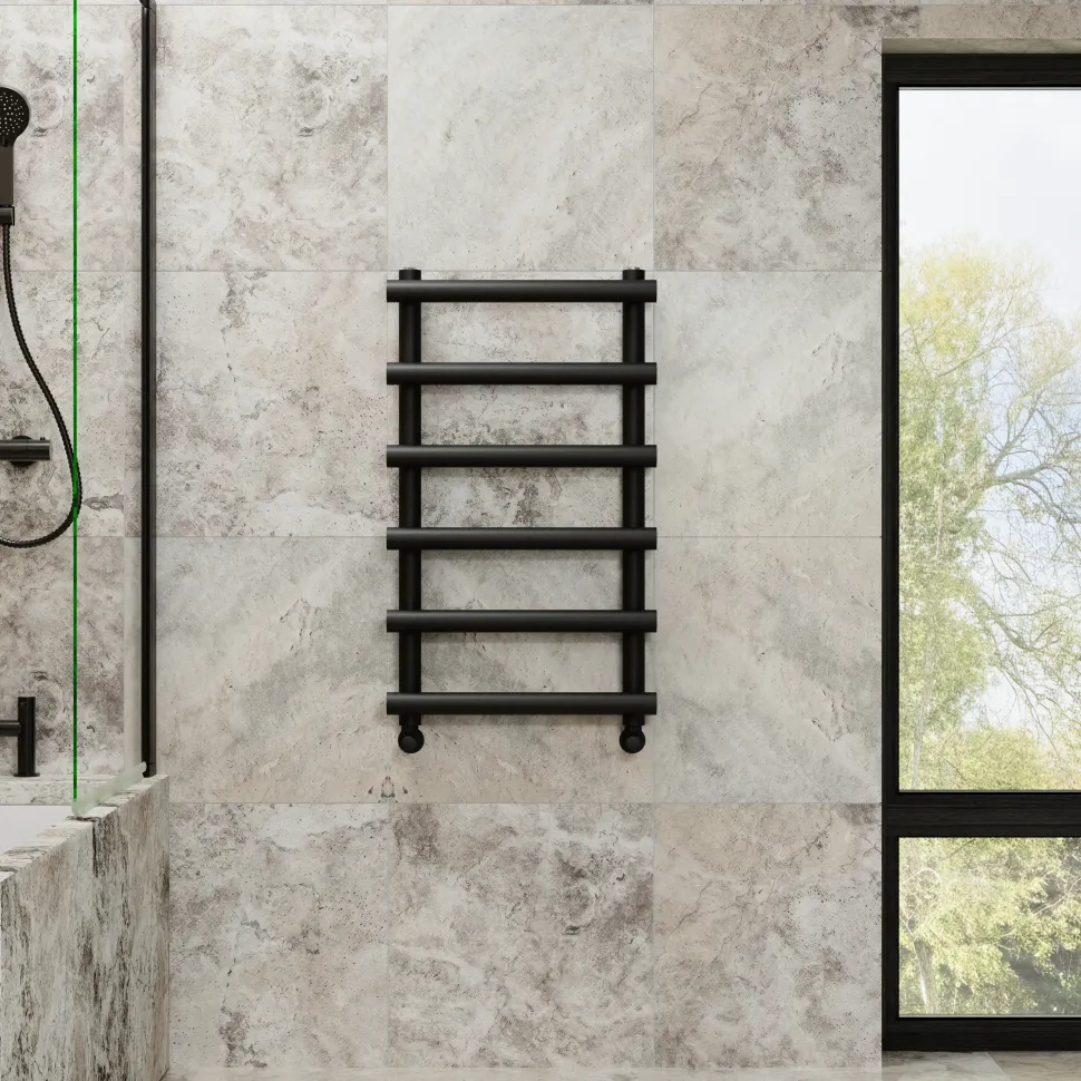 Toasty Yarrow Matt Black Heated Towel Rail