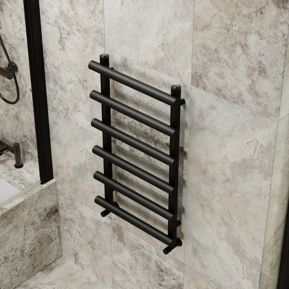 Toasty Yarrow Matt Black Heated Towel Rail
