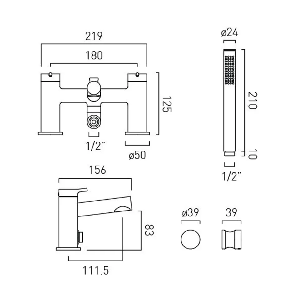 Vado Safari Deck Mounted Bath Shower Mixer Tap with Wall Mounted Shower Handset