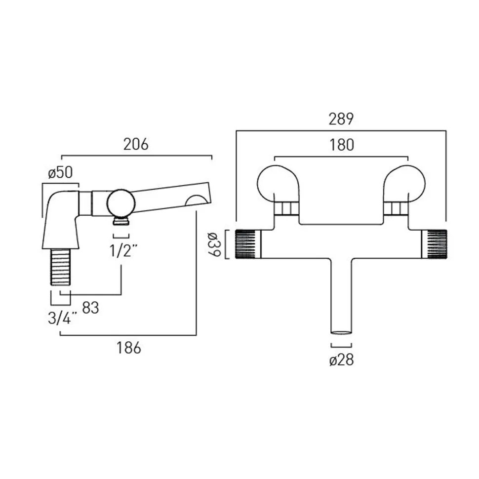 Vado Safari Exposed Thermostatic Leverless Deck Mounted Bath Shower Mixer Tap