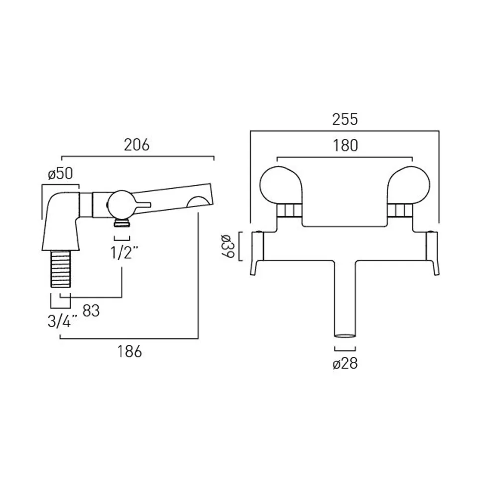 Vado Safari Exposed Thermostatic Deck Mounted Bath Shower Mixer Tap