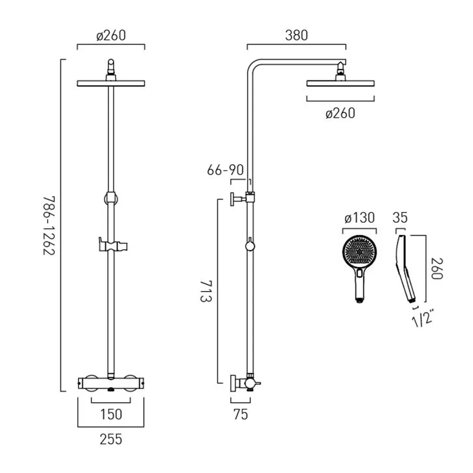 Vado Safari Exposed Thermostatic Rigid Riser Shower with Multi Function Handset & Easyfit Brackets