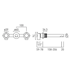 Vado Safari 3 Hole Leverless Wall Mounted Basin Mixer Tap