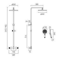Vado Safari Leverless Exposed Thermostatic Rigid Riser Shower with Multi Function Handset & Easyfit Brackets