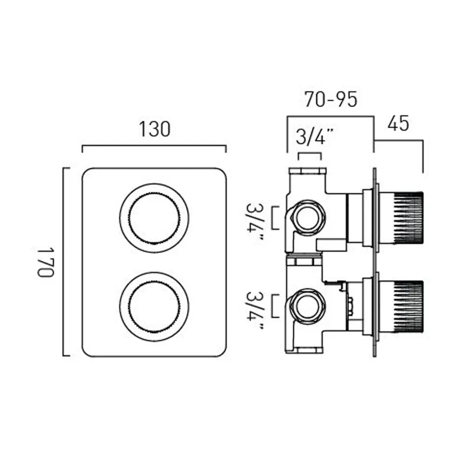 Vado Safari Leverless 3 Outlet Concealed Thermostatic Shower Valve